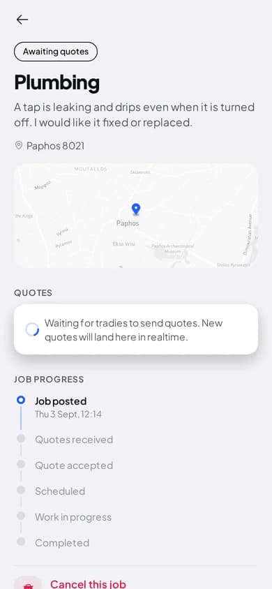 Awaiting quotes on a posted plumbing job